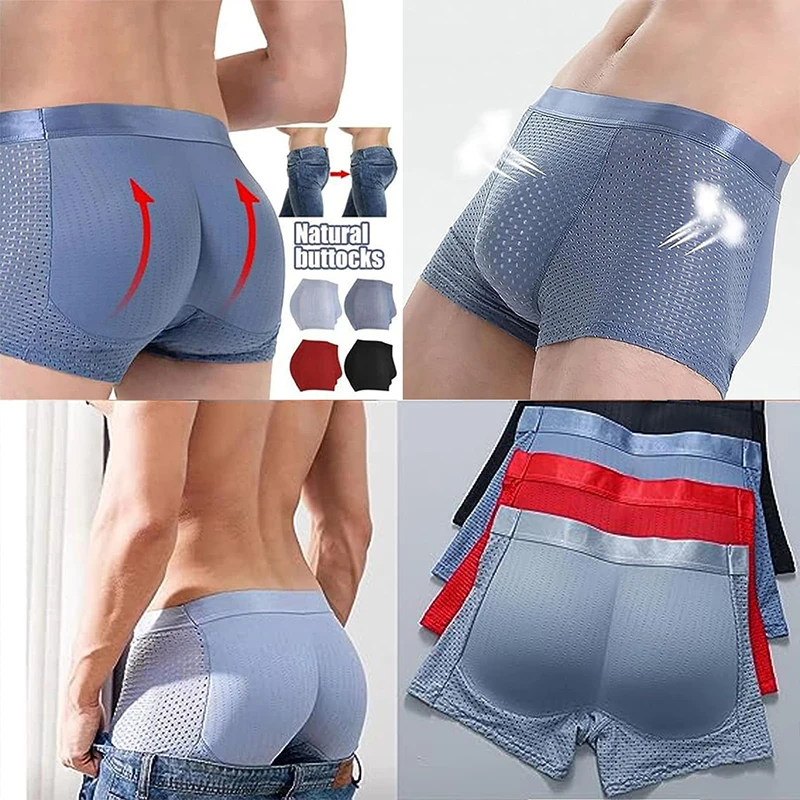 Nylon Ice Silk Men Underwear Breathable Thickened Panties Sexy Buttocks  Fake Butt  Padded Butt Enhancer Booty Underpants