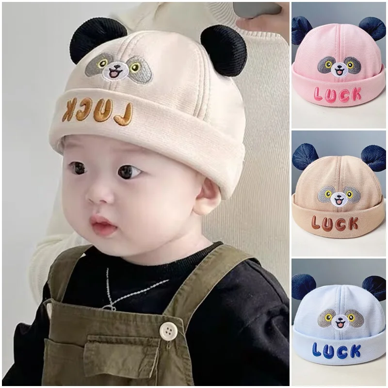 

Детские шапки без полей с милым медведем, купольная шапка с дыней для малышей, От 0 до 2 лет, кепка для мальчиков и девочек, детская кепка-докер с надписью LUCK