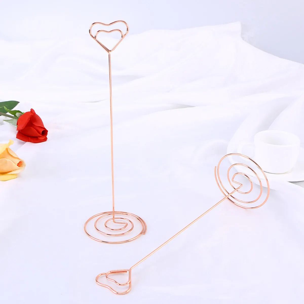 10Pcs Iron Wire Love Heart Note Clips 22Cm Photo Clip Holder Stand for Wedding Place Cards Party Table Numbers Office Home