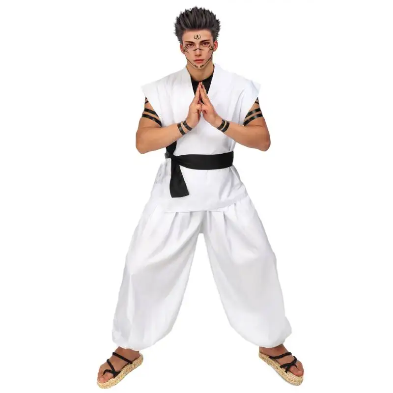 WENAM uomo taglia usa Ryomen Sukuna Costume Cosplay vestito bianco Kung Fu Con adesivi tatuaggio per Halloween Comic Con Outfits