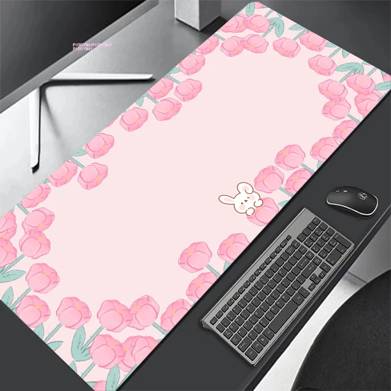 

Kawaii Mousepad Cute Green Bear Mouse Pad Large Mouse Mat Natural Rubber Desk Rug PC Desk Mats Design Mousepads 100x50cm