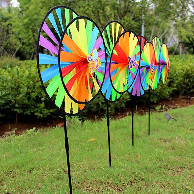 Double Layer Black Edge Colorful Windmill Wind Spinner Kid Toy Garden Yard Decor