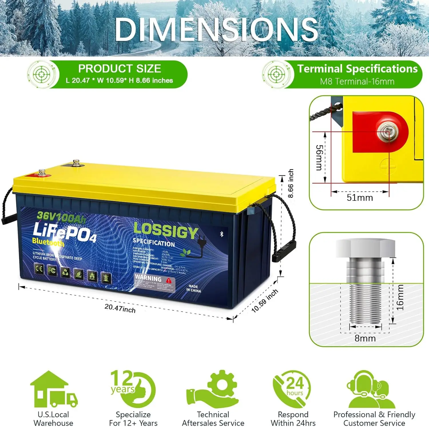 Batteria per carrello da golf al litio 36V 100Ah Batteria Bluetooth LiFePO4 con caricabatteria intelligente 43,8V25A Perfetto per la traina di carrelli da golf