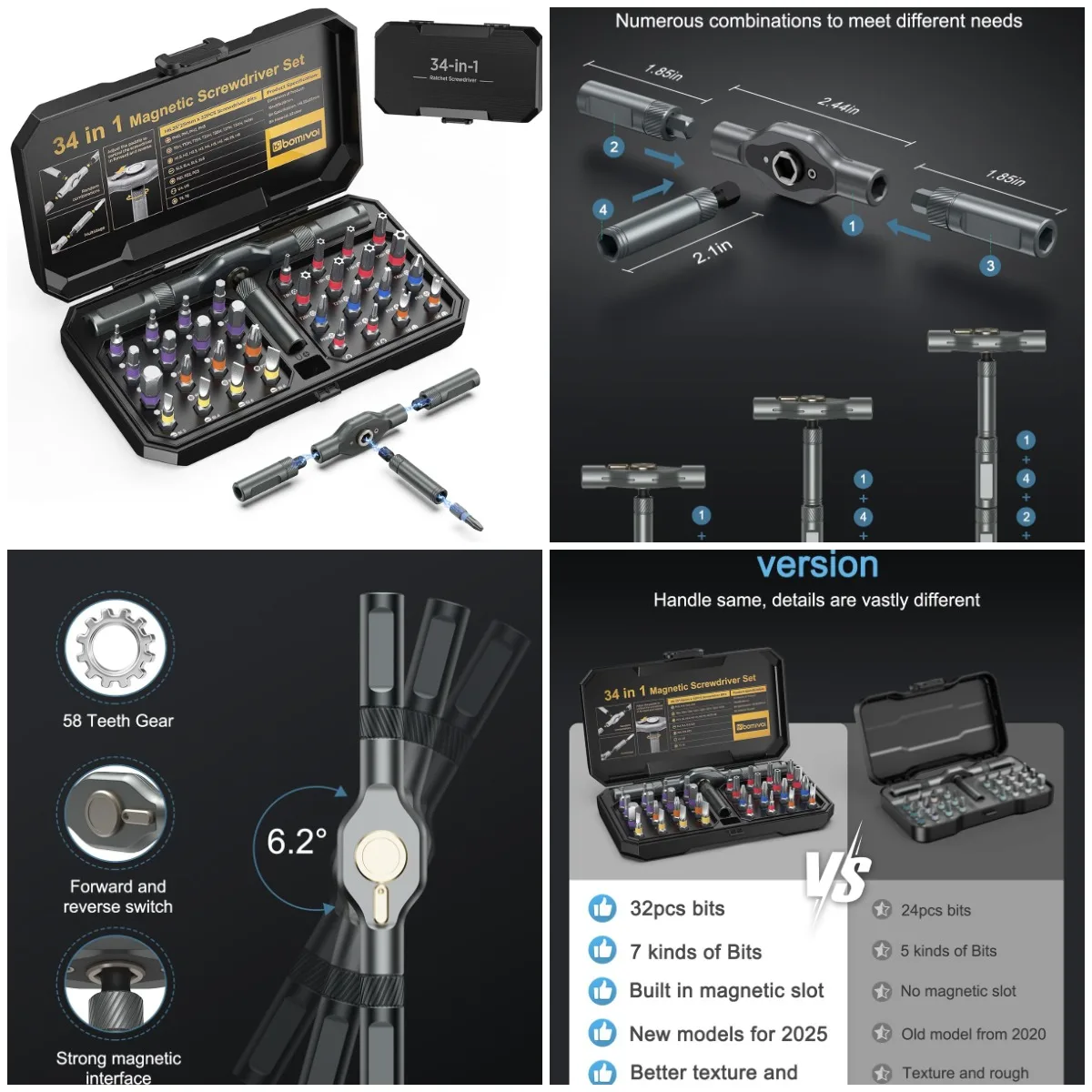 

Magnetic Screwdriver Set 34 in 1, 32-Piece Ratchet Tool Kit with T Handle & Case, Portable DIY Repair Tools for Electronics, Fur