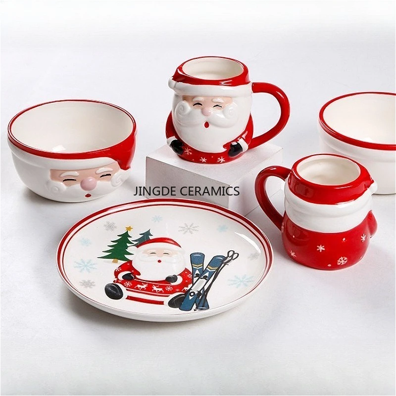 

1pc Ceramic Santa Claus mug, Santa Claus patterned plate/bowl Office, coffee cup, Christmas gift, Restaurant Dessert Plate