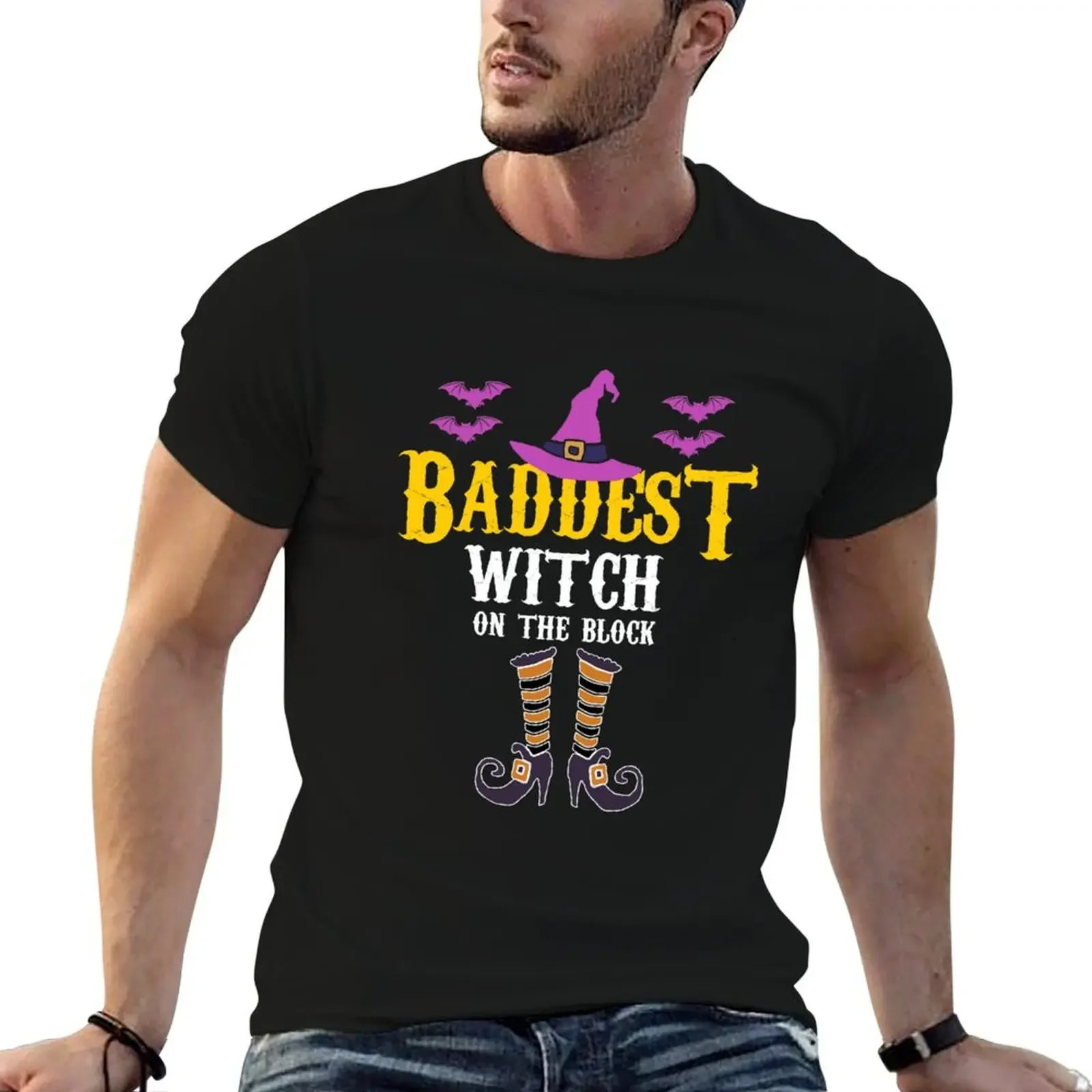 Halloweens Baddest Witch on the Block T-Shirt customizeds plain mens t shirts