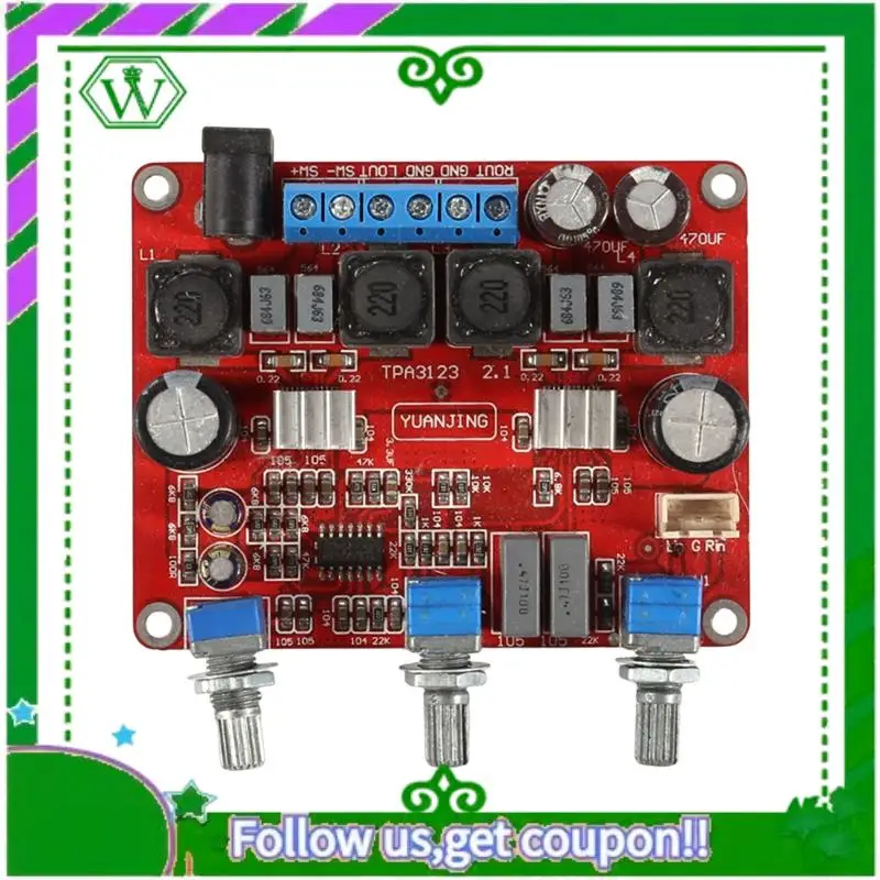 ABIK-TPA3123 Audio Board Module DC12-24V 2.1 Triple Channel Amplifier Board 2X25w+50W Subwoofer Module Durable Easy To Use