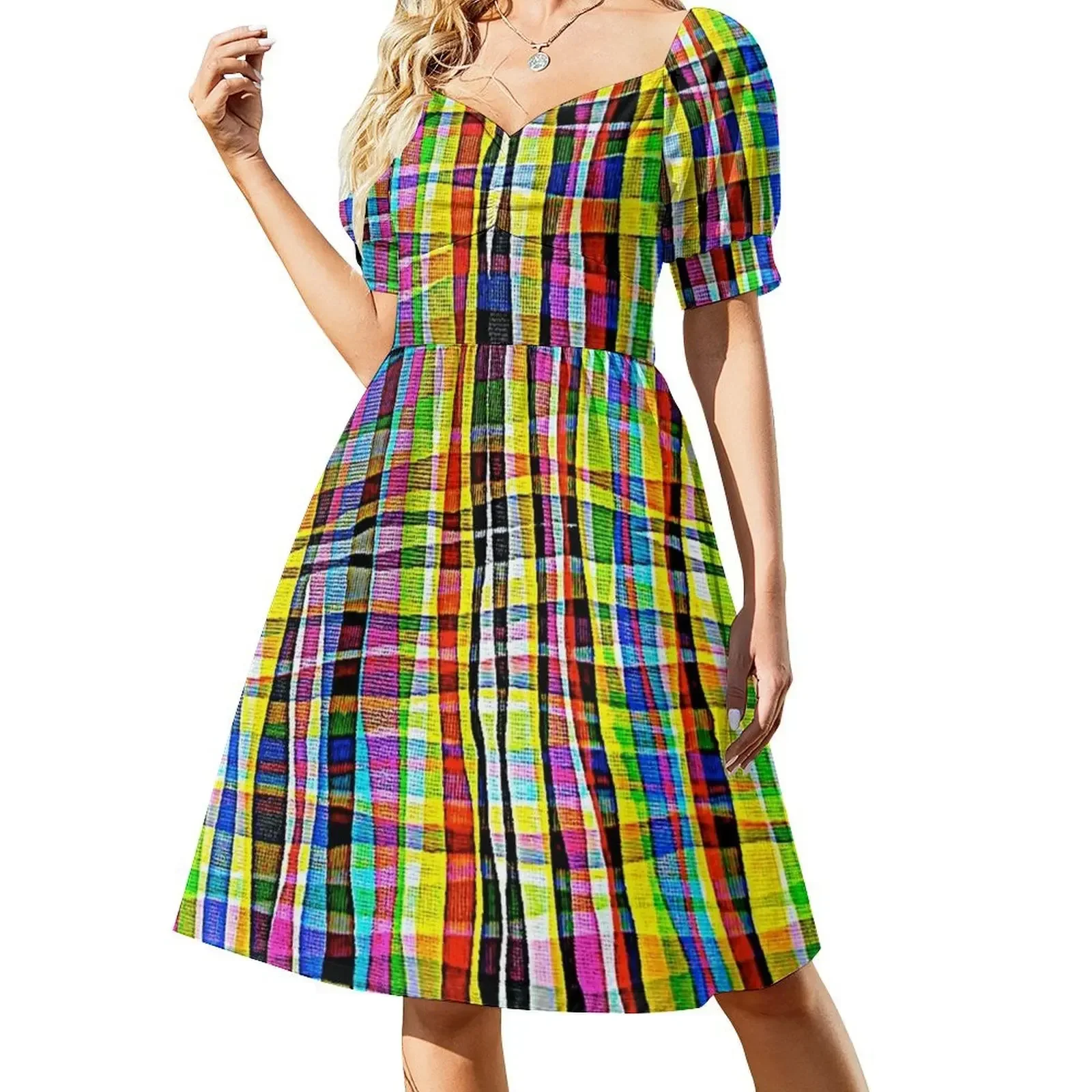 

Madras Short-Sleeved Dress prom clothes dress elegant guest wedding dress