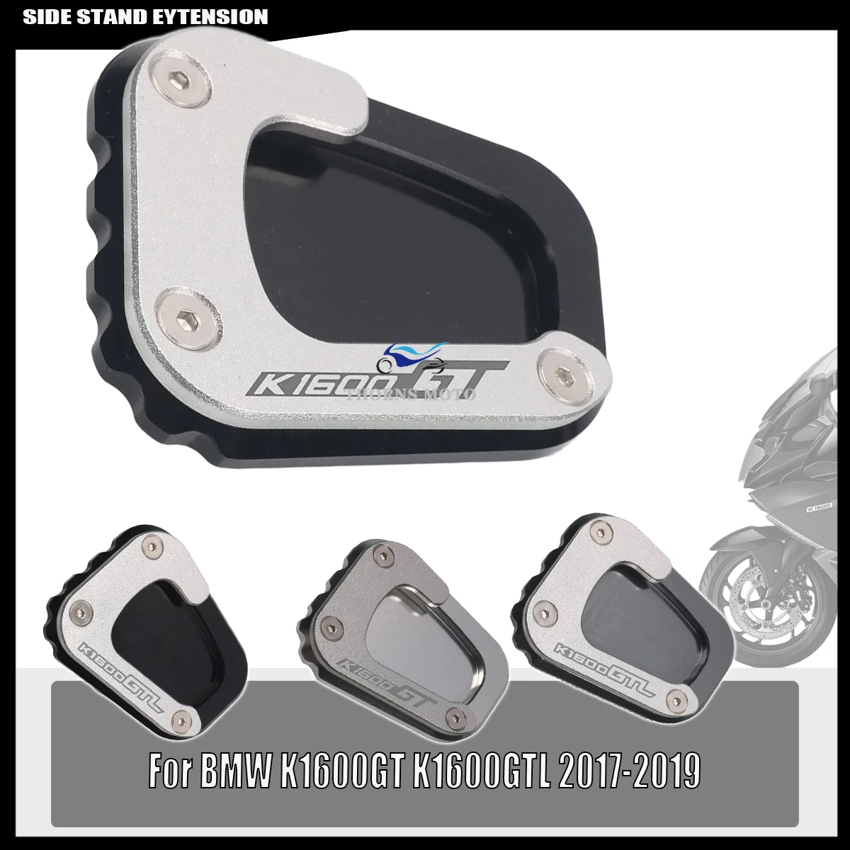 Para bmw k1600gt k1600gtl k 1600 gt gtl motocicleta cnc kickstand pé suporte lateral extensão almofada placa de suporte ampliar suporte