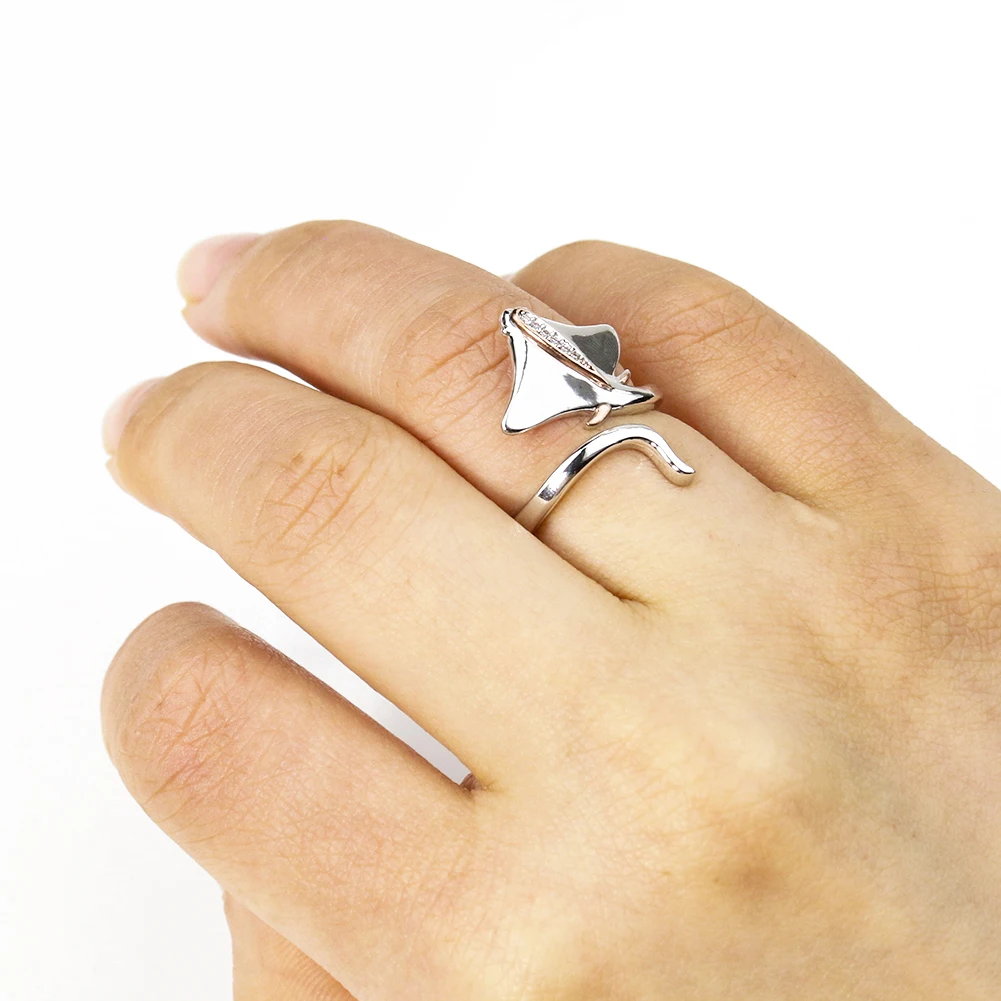 Кольцо Манта Дьявол Рэй океан животное морская рыба металл серебряный цвет коктейльное кольцо на палец вечерние ювелирные изделия в стиле панк регулируемые аксессуары