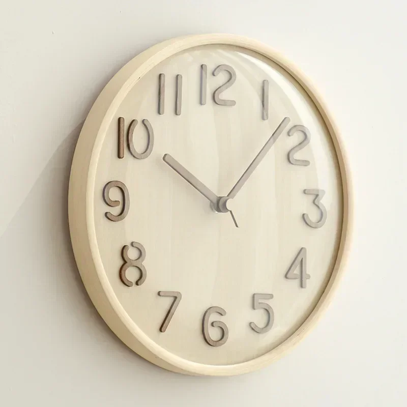 

Japanese-style solid wood mute wall clock bedroom wall decoration clock 3D three-dimensional living room creative wooden clock