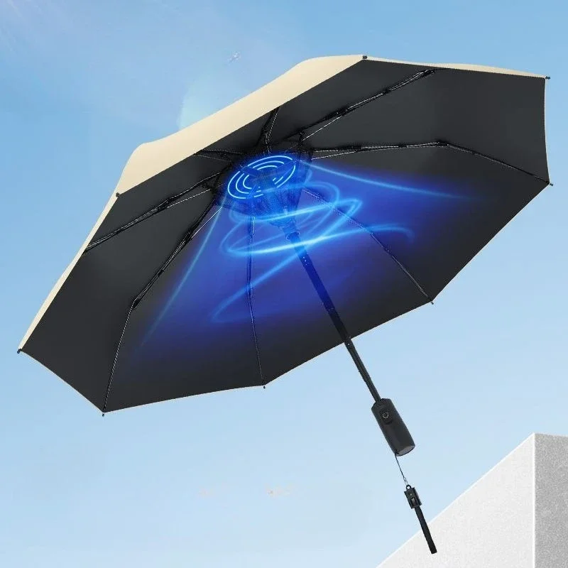 USB Rechargeable Spray Cooling Fan Umbrella Sun Rain Dual Use UV Protection Portable Outdoor Sunshade Cooling