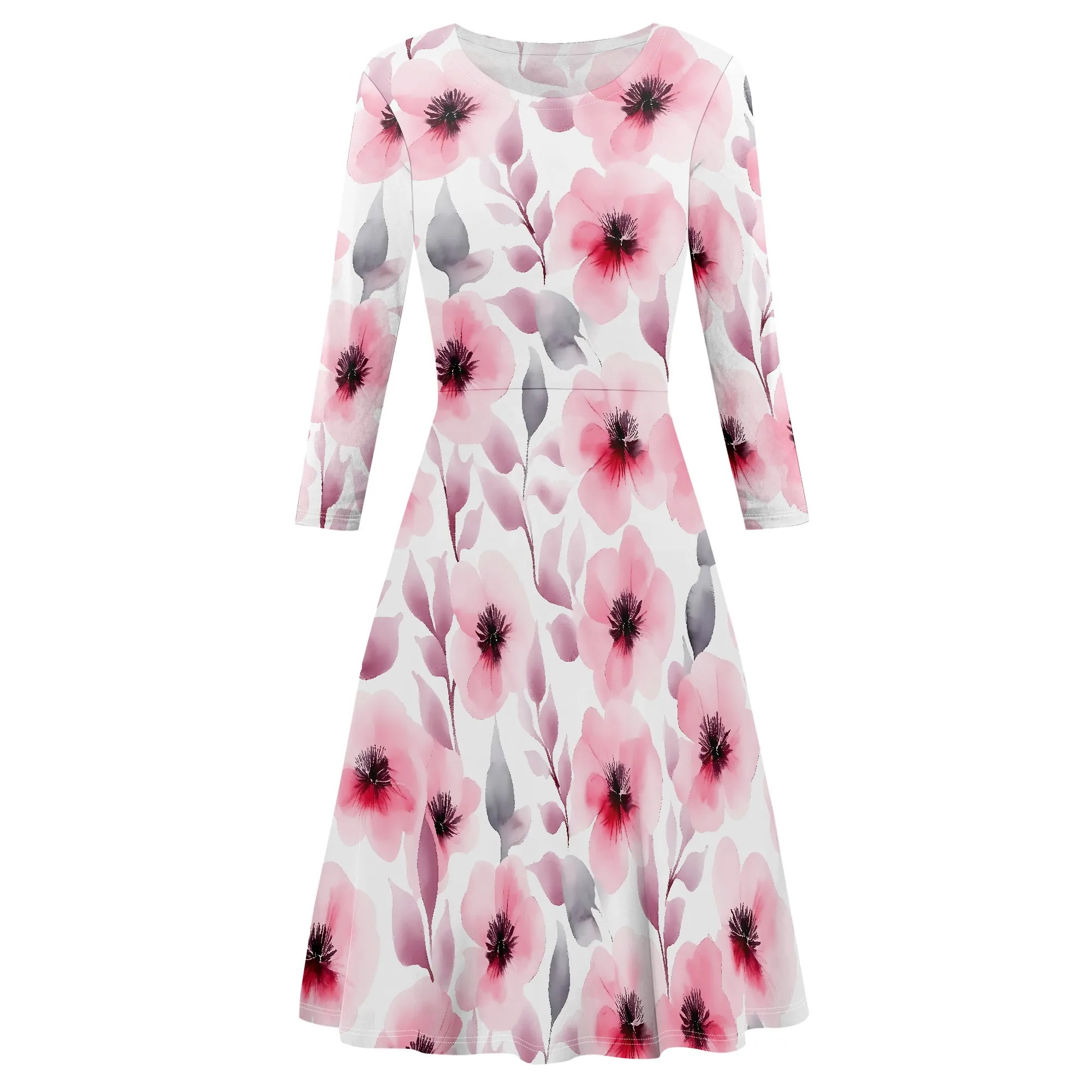 

Women’s Casual Maxi Dress Long Sleeve Round Neck Floral ，Elegant Plus Size Clothing