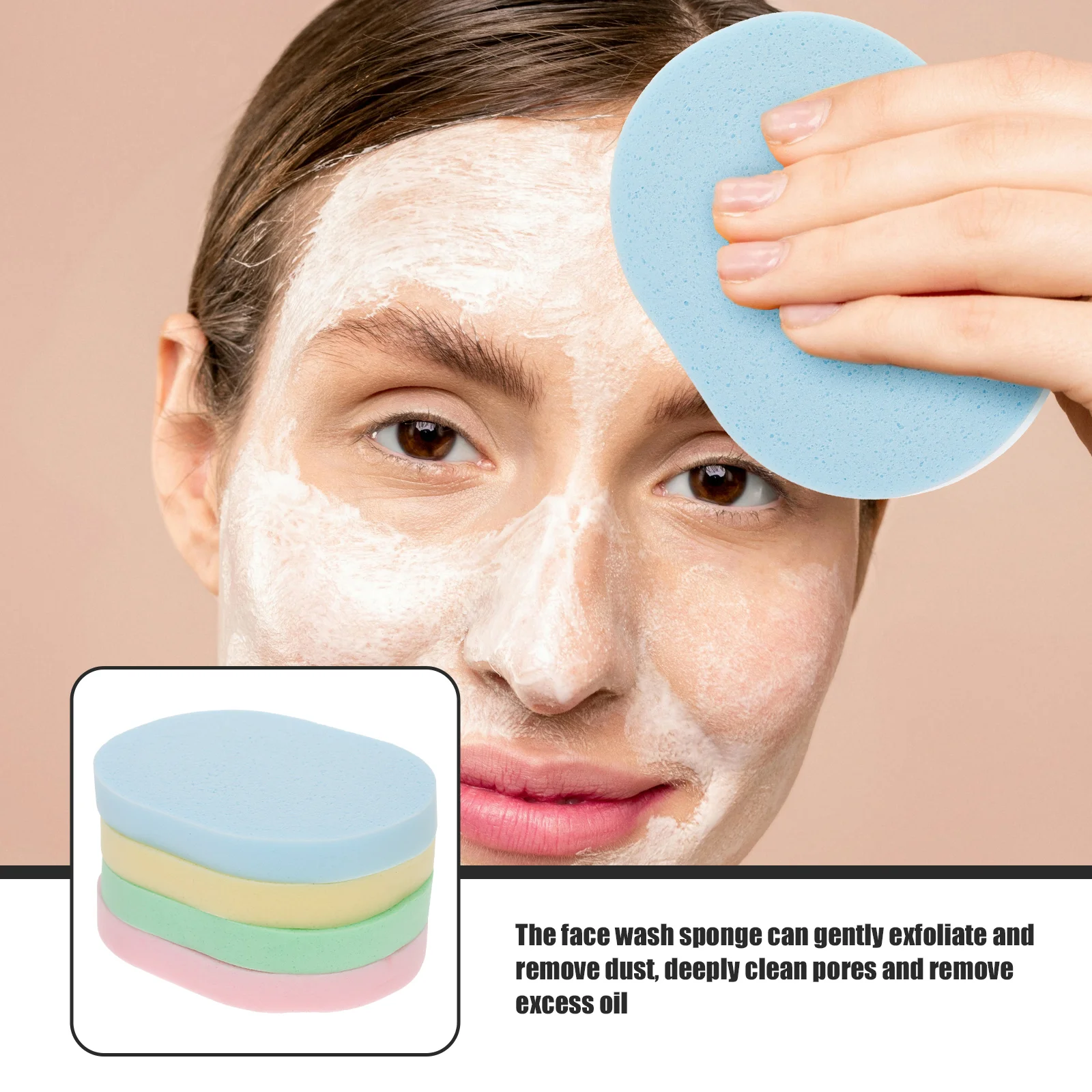 4 Pcs Facial Cleanser Oval Shaped Sponges for Washing Face Natural Travel Scrubber Compressed Pva Exfoliating Portable