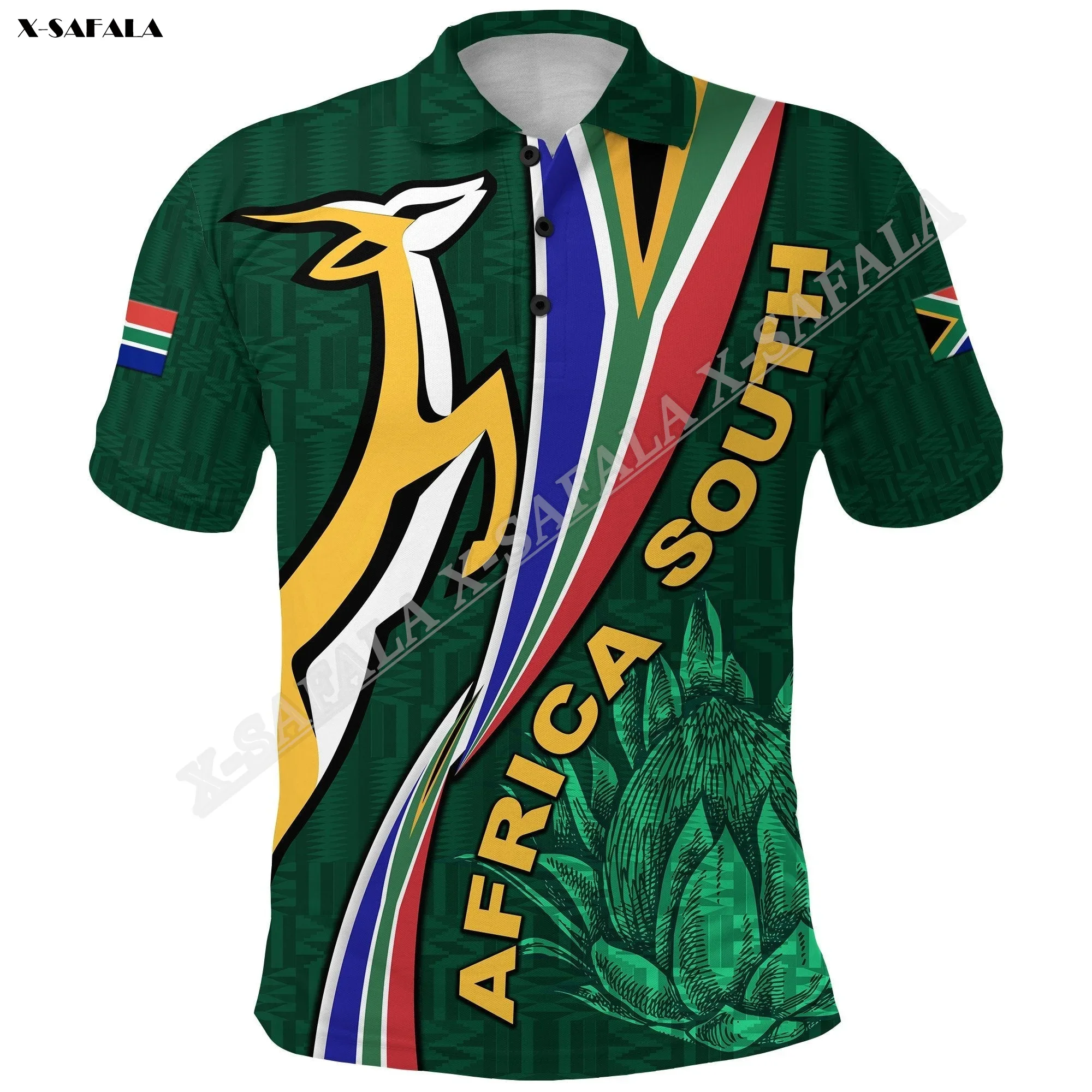 South Africa  Springboks Rugby Be Unique  3D Printed For Men Adult Polo Shirt Collar Short Sleeve Top Tee Breathable Anti Shrink