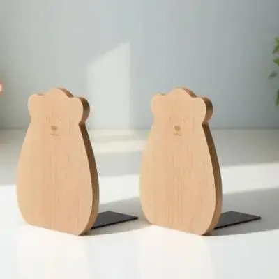 

2Pcs Cartoon Wooden Bookends Bear Design Stable Household Office Desktop Book Stopper Lovely Desk Accessory Wood Bookends