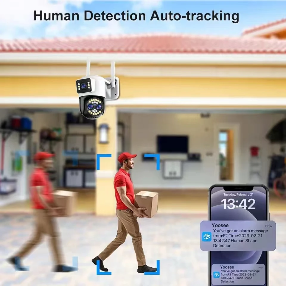 Yoosee Wifi na zewnątrz 4K 8MP trzy soczewki podwójne ekrany kamera monitorująca noktowizor 10X Zoom dwukierunkowe wykrywanie dźwięku AI lP