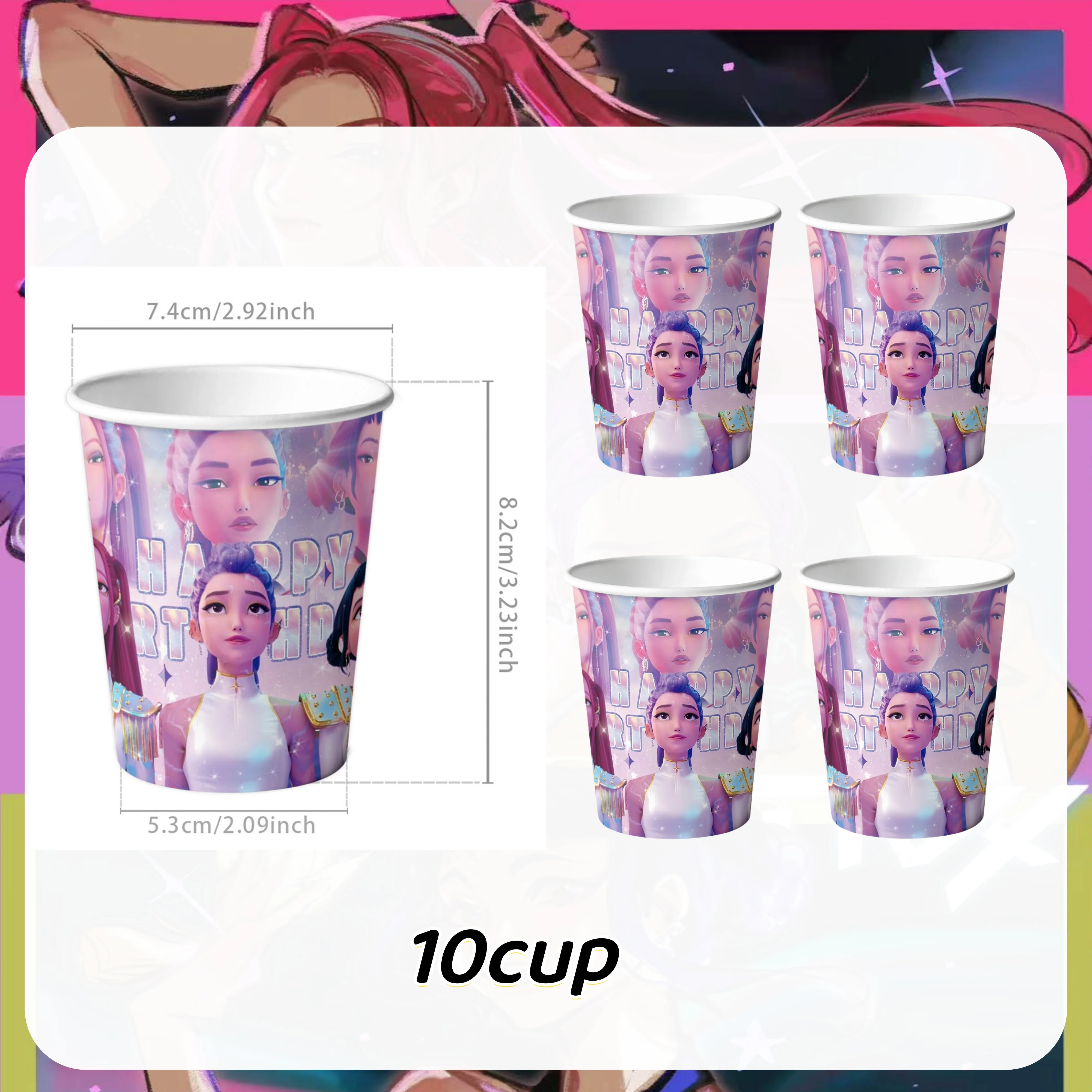 K-Ppop Demon Hunter Group Decorazioni per feste di compleanno Forniture per feste Huntrix Anime Stoviglie Tazza Tovagliolo Palloncini Bandiera appesa Regalo per bambini