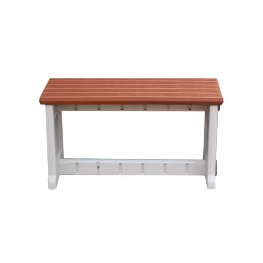 Outdoor bench with redwood top and warm grey sides 1 pack USA-made click-and-lock hardware-free assembly durable and stylish
