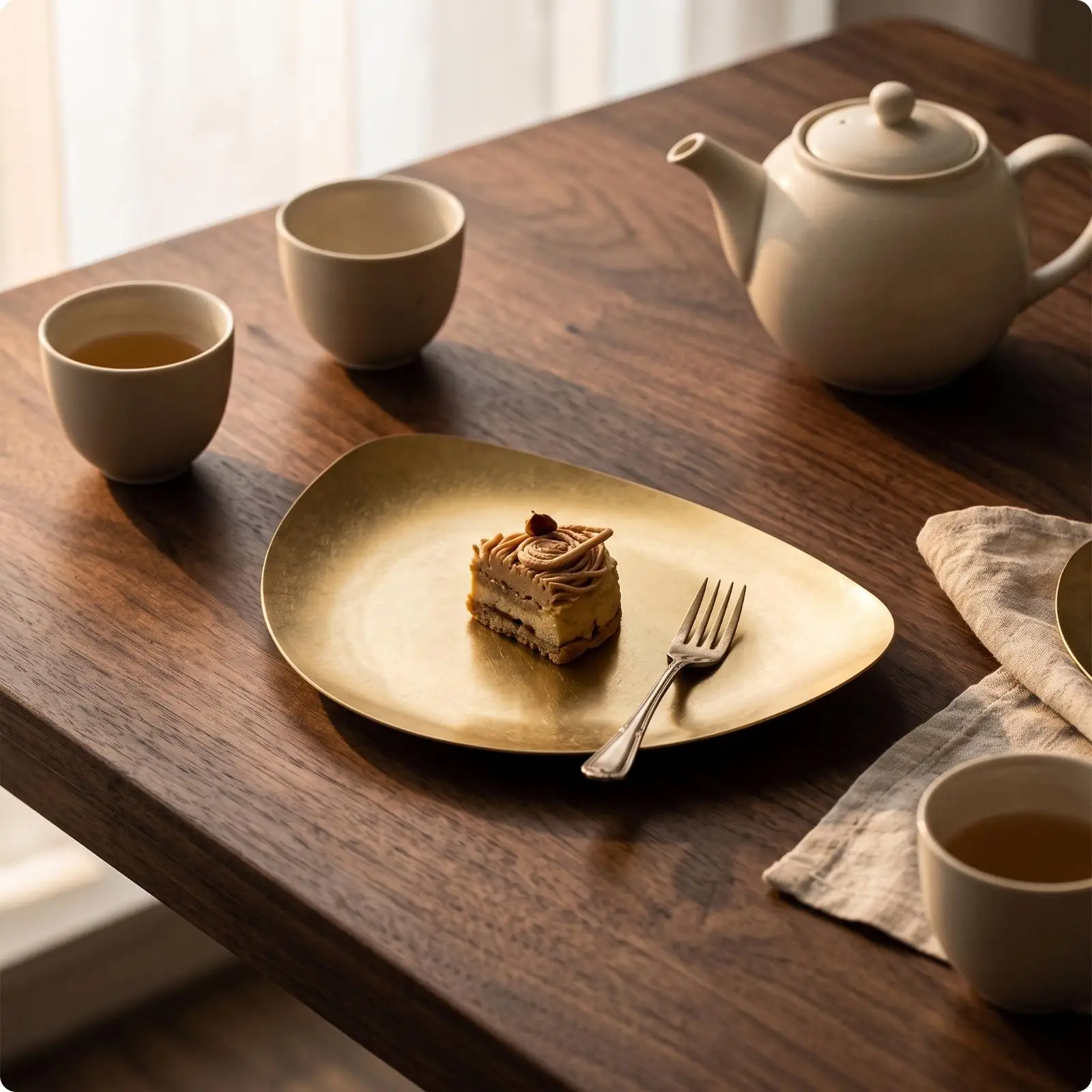 Shallow Flat Stainless Steel Serving Plate with Geometric Design for Dessert Appetizer and Side Dish Presentation in Home Dining