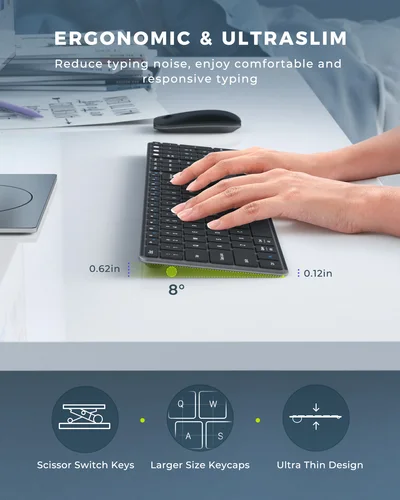 Imagen 2 del producto Seenda-combo de teclado y ratón inalámbricos con Bluetooth, teclados y ratones delgados recargables multidispositivo para Win MacBook Pro Air