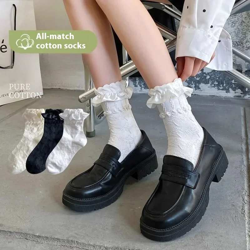 

1-5 пар женских милых черно-белых носков в стиле Лолиты, комплект весенне-летних женских кружевных носков Kawaii для девочек