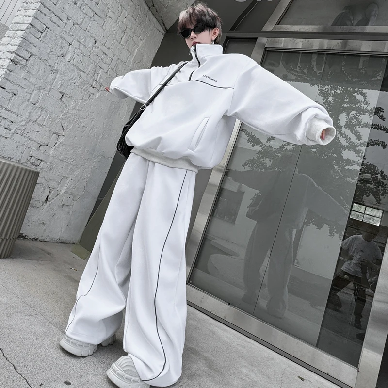 

Men's Spor Hoodie And Trousers Set with f Zipper Loose Drapey Knife Long Pants Wide Leg Two-Piece Casual Wear Autumn Season