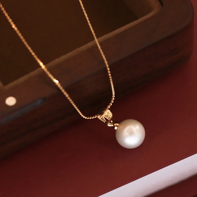 

VOQ Pearl Necklace Simple Style Round Pendant Brthday Party Gift for Women's Fine Jewelry