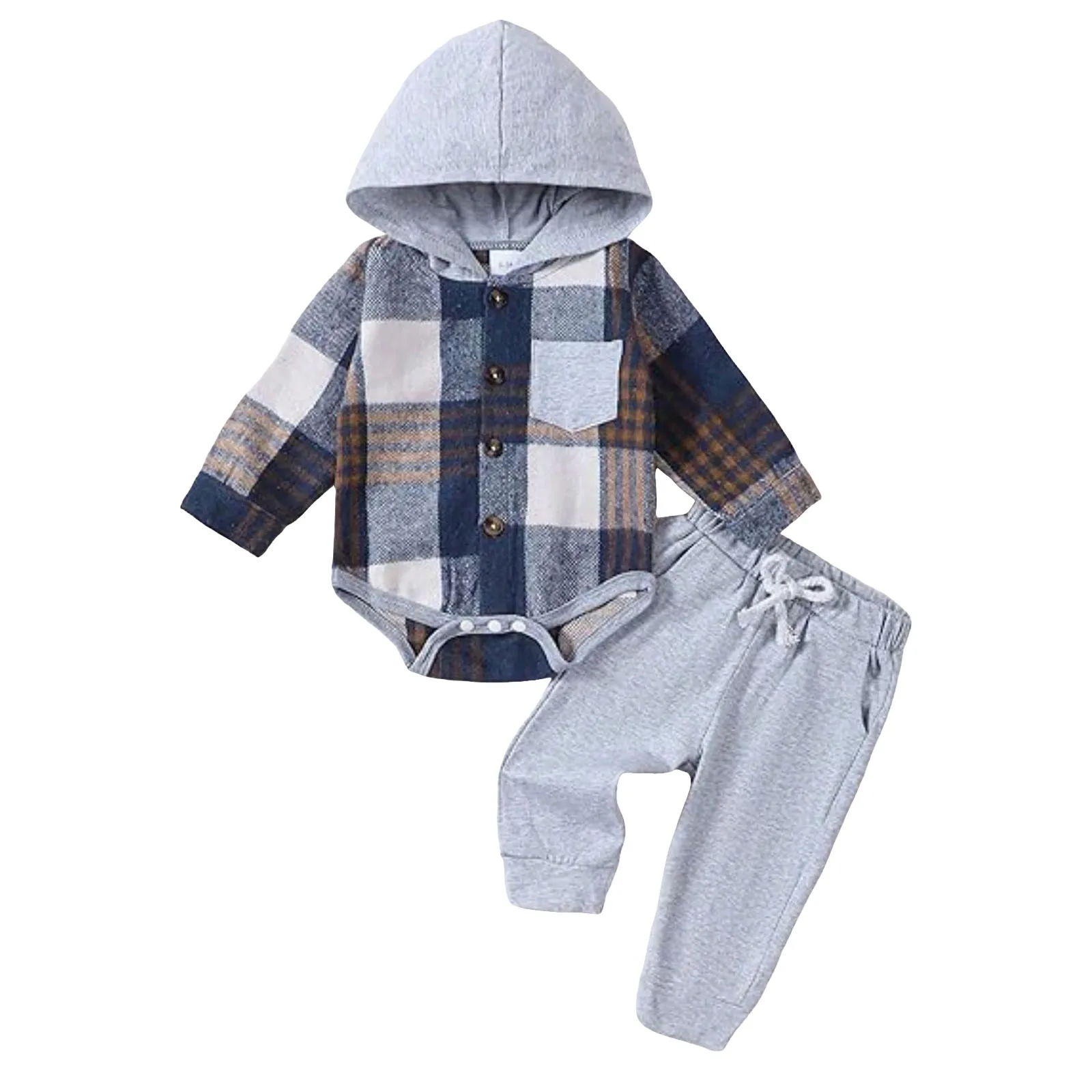 

Toddler Boy Bow Tie Shirt Boys Comfortable Warm Set Baby Boys Fashionable Checkered Hoodie Pants Two Infant Boy Knitted Outfits