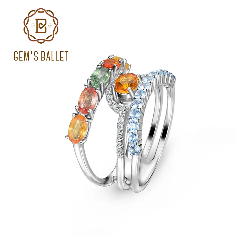 

GEM'S BALLET "Romantic Garden" Natural Multi-color Sapphire Ring Random colour Gemstone Ring in 925 Sterling Silver Gift For Her