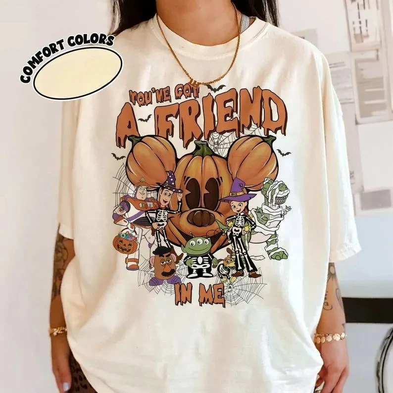 

Лето 2025 г., скелет «История игрушек», «История игрушек», «История игрушек», футболка с тыквой на Хэллоуин, футболка «История игрушек» на Хэллоуин