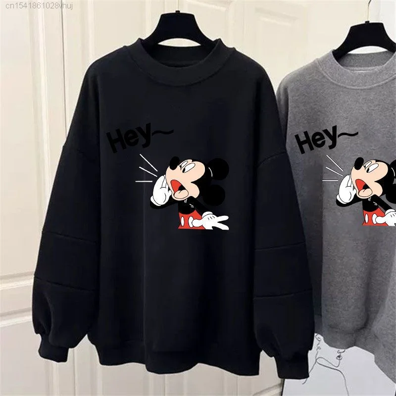 Disney Mickey Mouse Hoodie Youthful Woman Clothes 90s Trendy Thin Thick Oversize Hoodie 2000s Black Hip Hop Streetwear Y2k Girls