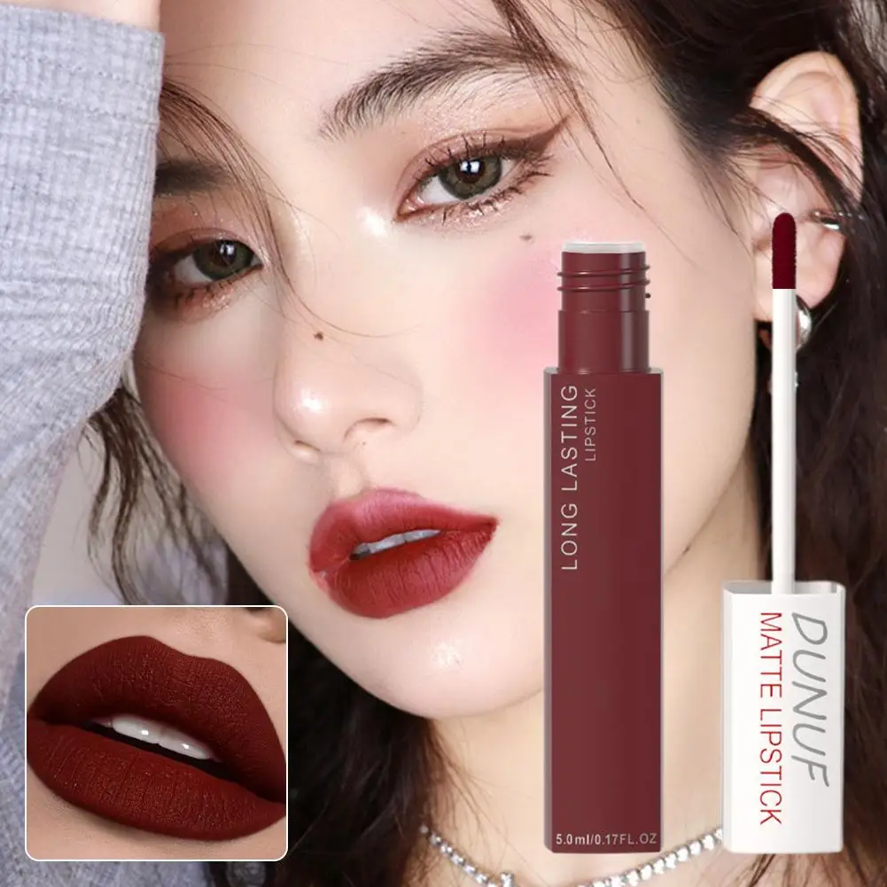Lápiz labial con acabado mate Natural, resistente al agua y no es fácil de usar tazas de terciopelo de 8 colores, lápiz labial de larga duración en barra de brillo de labios, B4E4