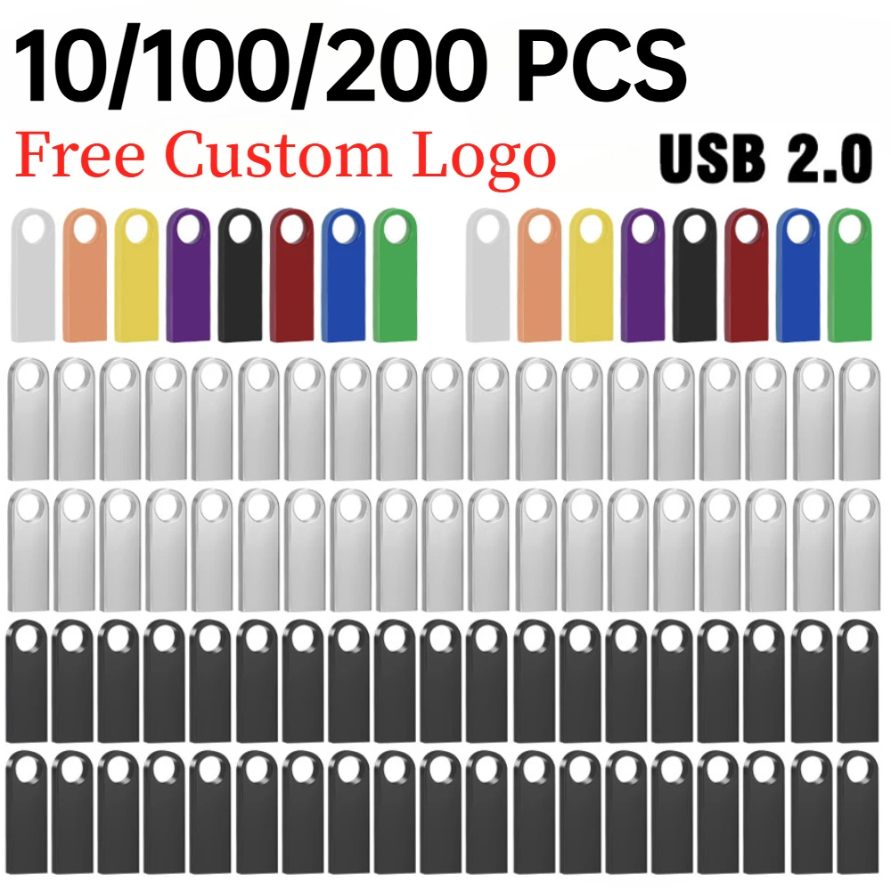 

10/100/200PCS 2.0 Memory Drive 4GB 2GB Free Customize Logo metal USB Flash Drive Stick Best Gift 64GB 32GB Pendrive 16GB 8GB USB
