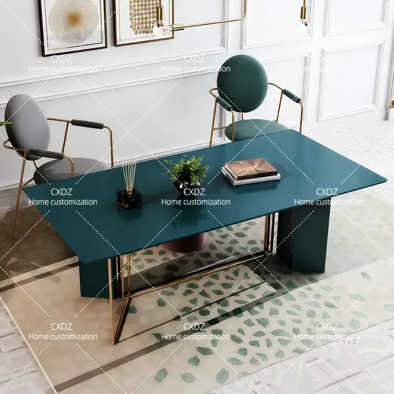 Modern Round Rectangular Dining Table Stainless Steel Base Simple Painted Finish Customizable Desk for Living Room Kitchen