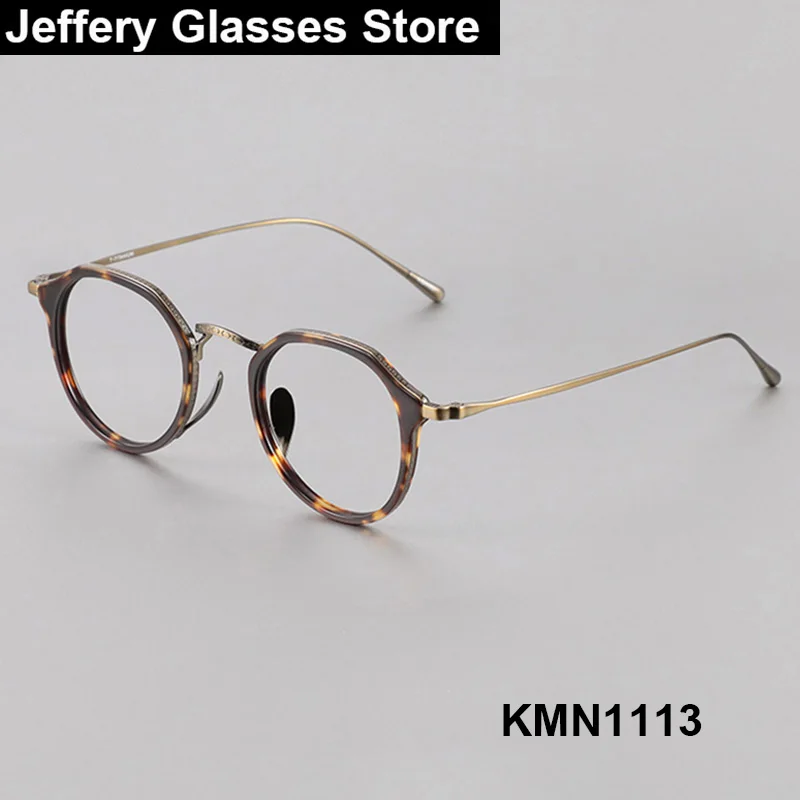 Japanese Handmade Vintage Polygon Glasses Frame Men Women KMN1113 Retro Ultralight Titanium Acetate Eyeglasses Designer Eyewear