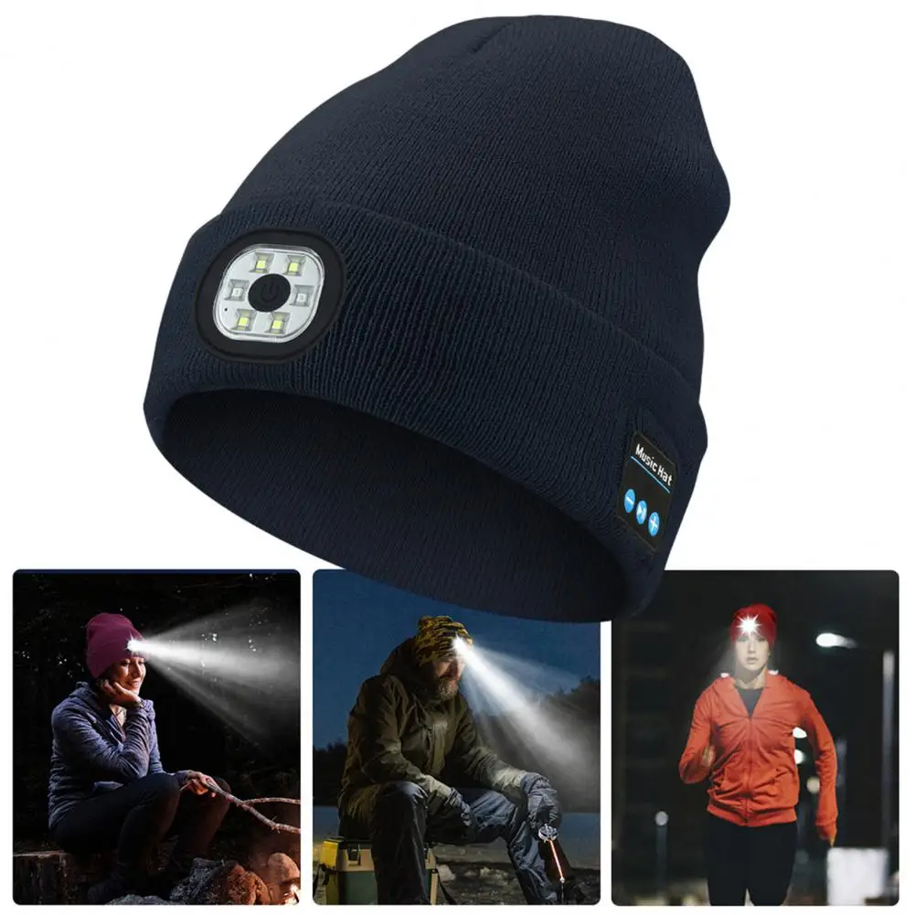 Gorro de invierno Led con Bluetooth, gorro recargable con iluminación de alto brillo, música inalámbrica para acampar, habilitado para llamadas