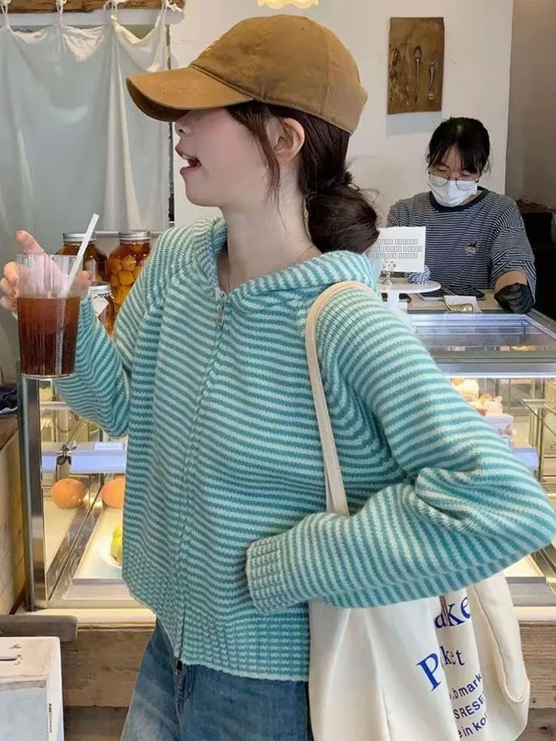 الكورية Sle كسول شريط قلنسوة بسحاب المرأة سترة مشغولة من الصوف الخريف الشتاء الراقية مشاعر ملابس خارجية سترة مريحة