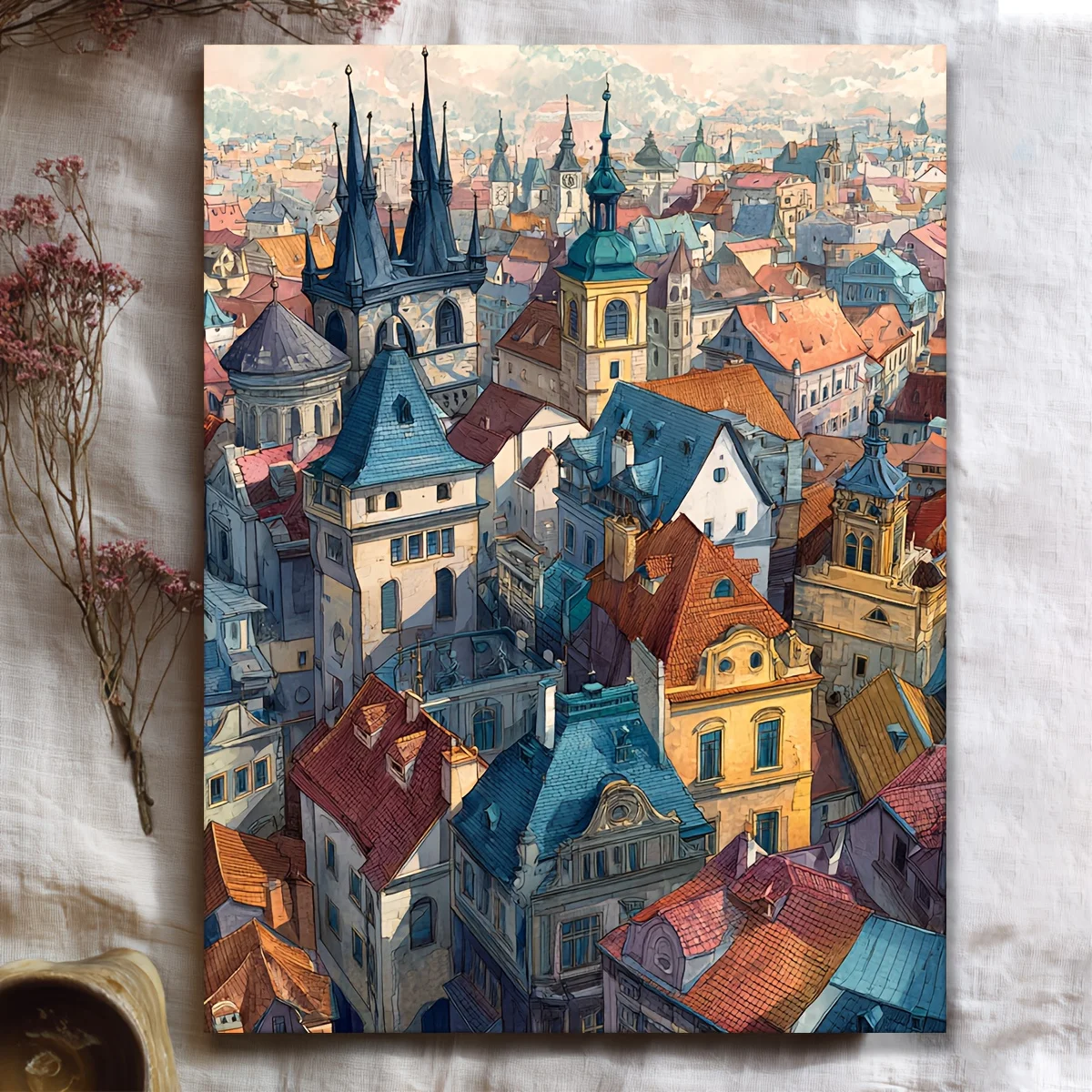 500/1000/1200/2000PCS Puzzles for Adults Old Prague Retro Architecture,Jigsaw Puzzles Brain Challenge Game Gift Home Decor
