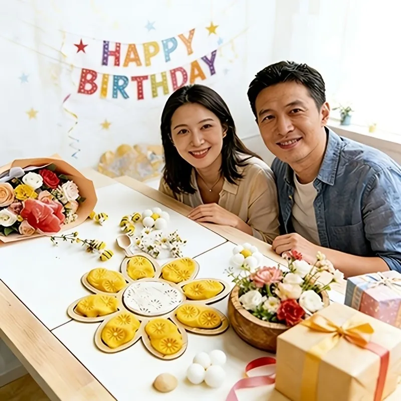 Wooden Octagonal Flower Trays, Sensory Floral Trays, Three-Dimensional Craft Effect, Multifunctional Desktop Decoration