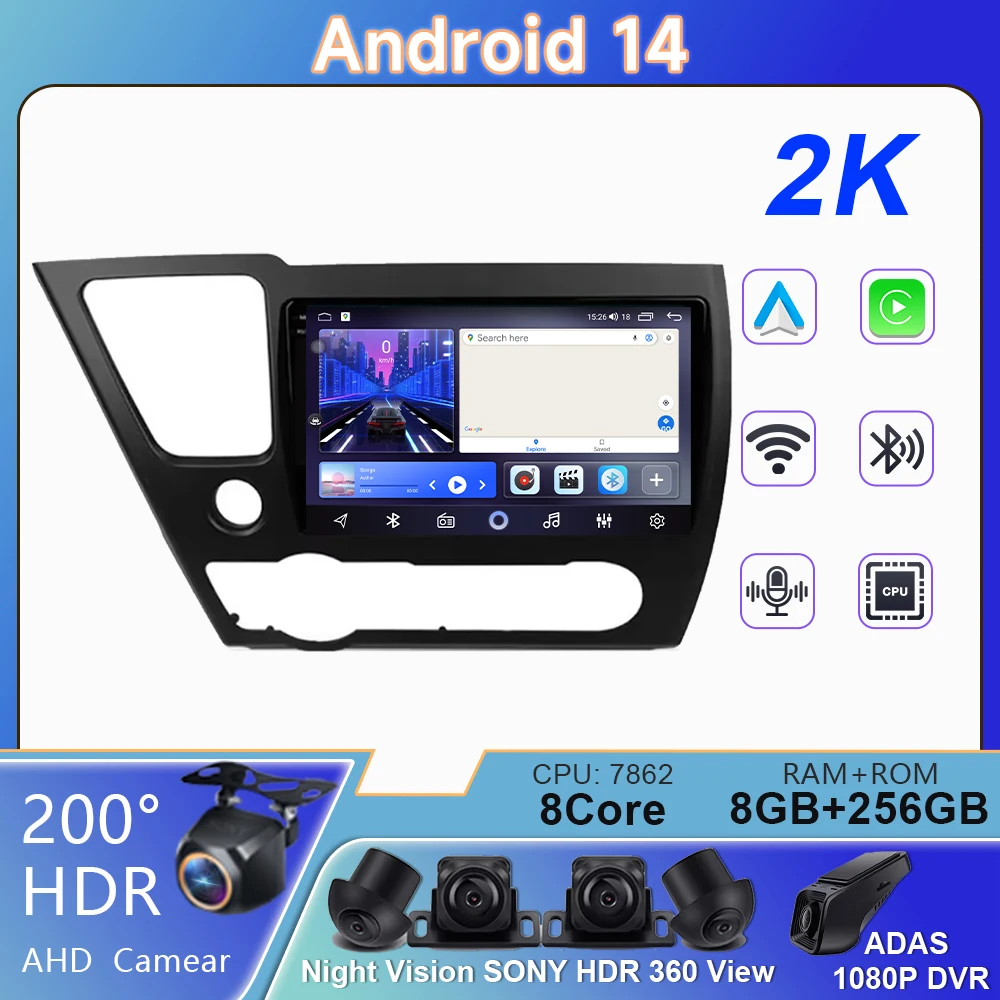 

QLED Video Player For Honda Civic 9 2013 - 2016 Android Auto Car Radio GPS Navigation Multimedia WIFI Stereo Carplay No 2din DVD