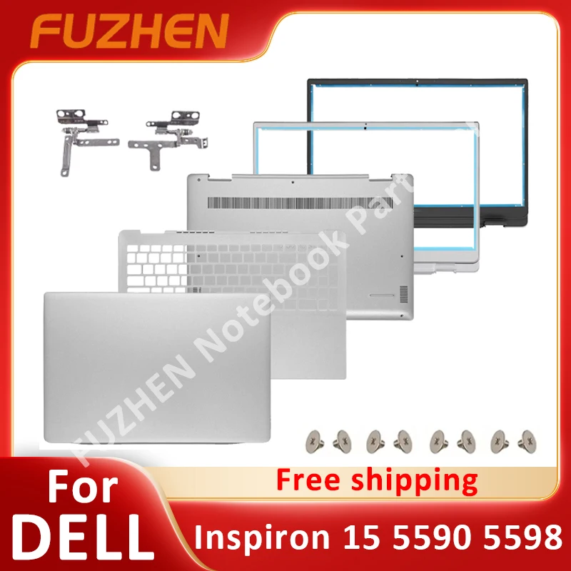 

New Top Case For DELL Inspiron 15 5590 5598 Laptop LCD Screen Back Cover Frame Front Bezel Hinges 039T35 0H8G80 Silver 15.6"