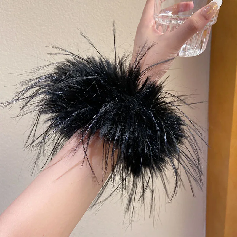 Fairy Black Feather Hair Claw Hair Rope Soft Plush Shark Clip Ladies Crab Clip Back Head Barrettes Ponytail Hair Accessories