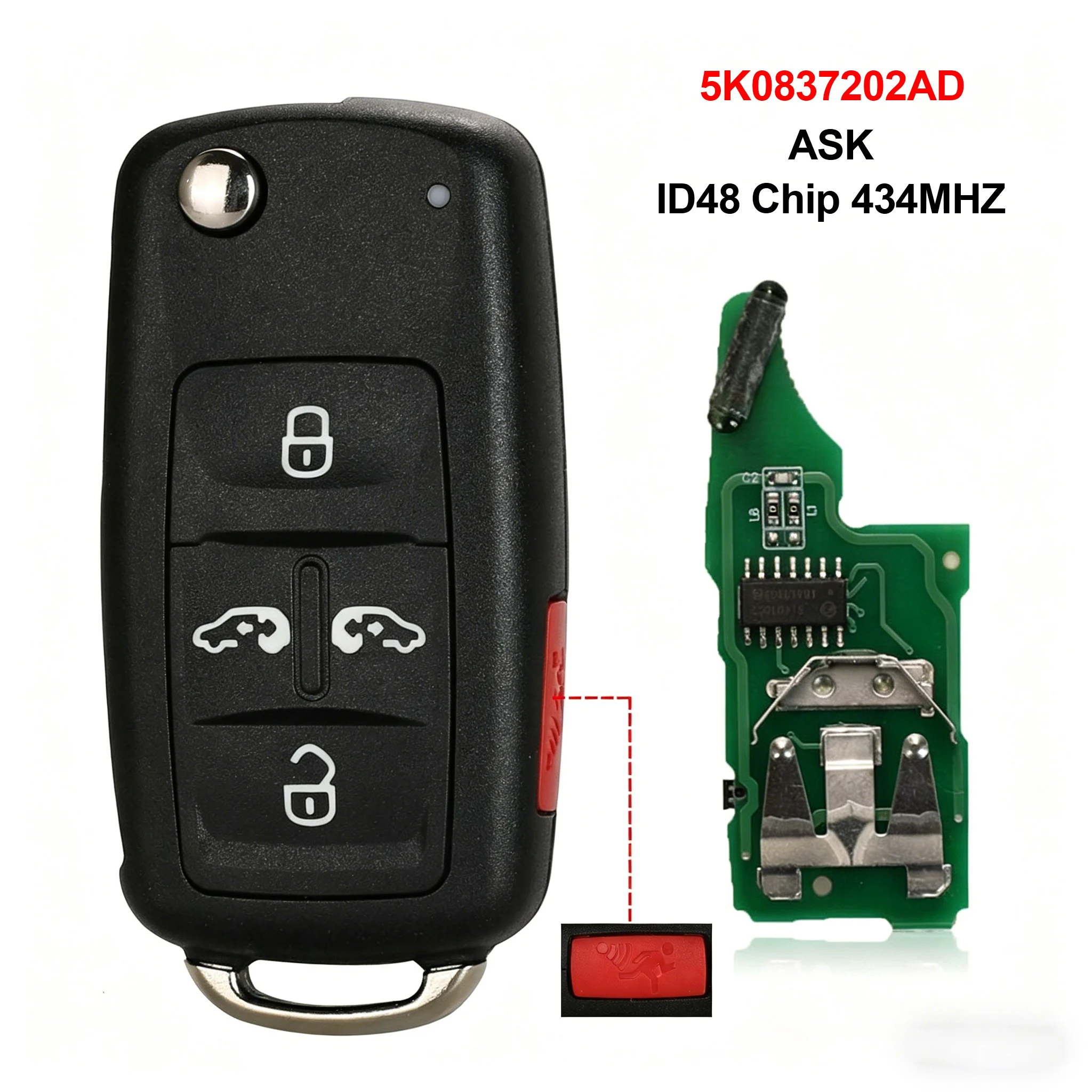 

5 Buttons Flip Semi-Smart Remote Car Key 5K0837202AD 434MHz ID48 Chip HU66 For VW Volkswagen Jetta Passat Golf Beetle Tiguan