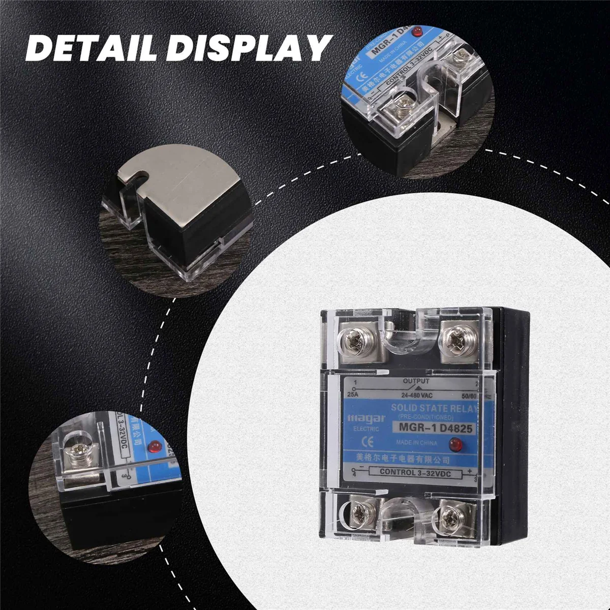 T64C MGR-1 D4825 مرحل الحالة الصلبة أحادي الطور SSR 25A DC 3-32 V AC 24-480 V