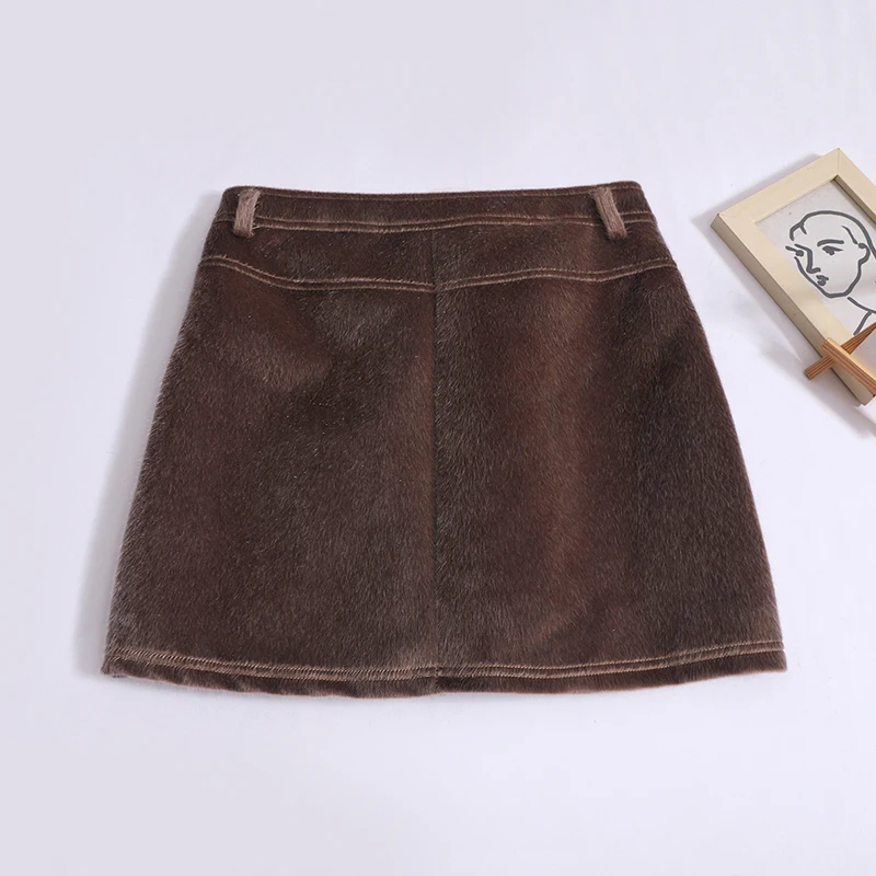 Plush Imitation Mink Skirt for Women Autumn Winter 2023 New High Waisted Slim Versatile A-line Bottoming Short Skirts