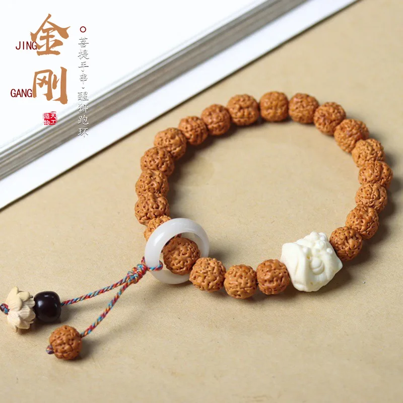 Premium small Rudraksha single-loop , collectible Buddhist , natural walnut beads, hand-carved bracelet for m