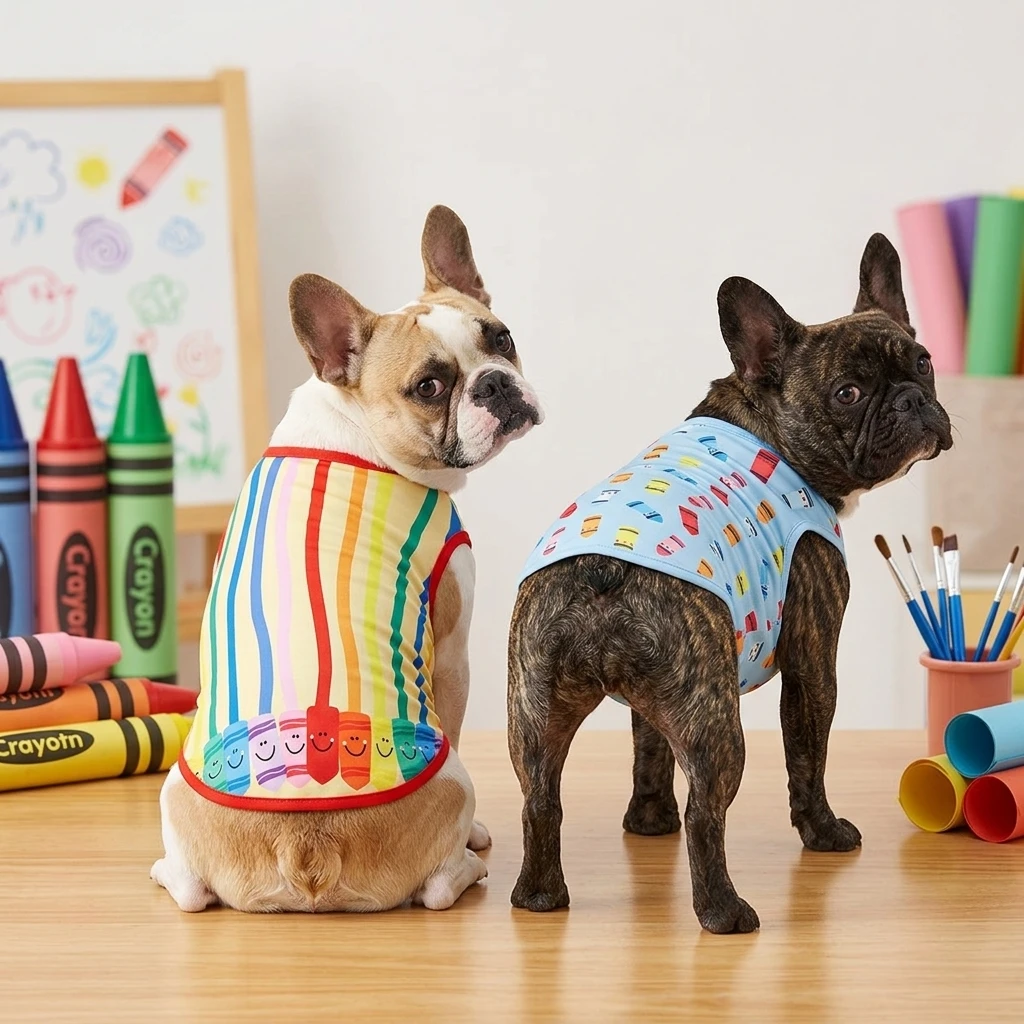 2Pcs Pet Dog Playful Crayon Vest Set, Yellow & Blue Dog Vest Top Apparel, Small Medium Large Dog Clothes, Summer Dog Outfit view 3