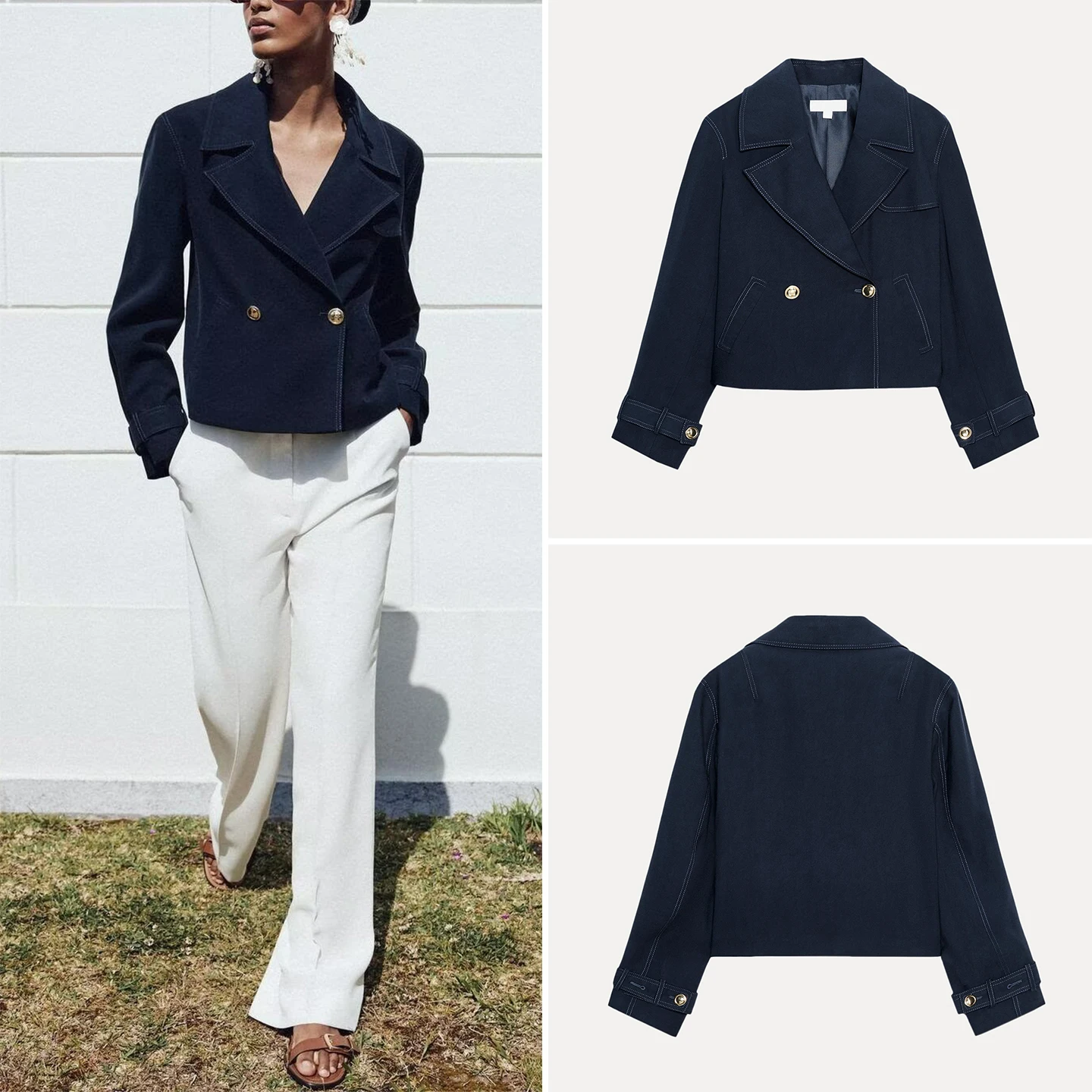 Z 여성 패션 자켓 2025 가을 출퇴근용 더블 브레스티드 스탠드 핏 캐주얼 슬레 엘레 퀄리 아우터웨어