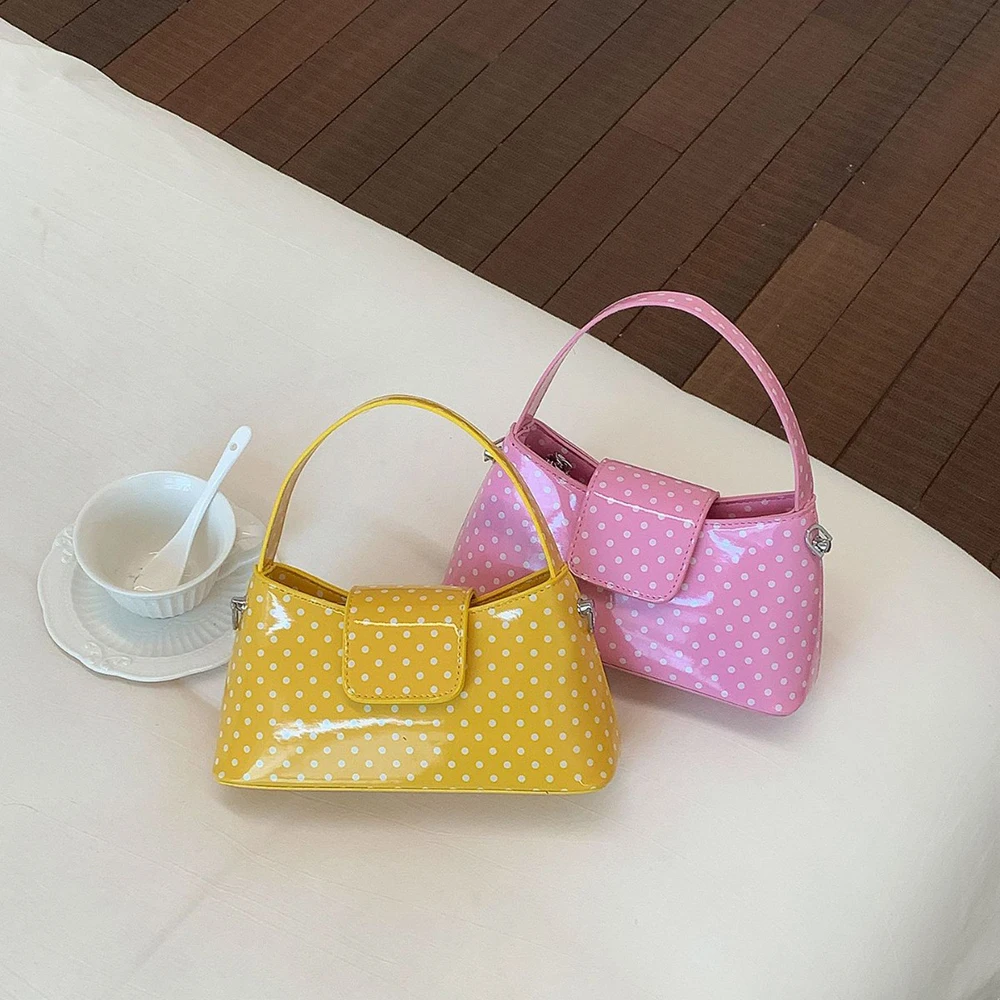 Korean Style Sweet Bolka Dots Handbags for Women High Grade Glossy PU Leather Buckle Zipper Crossbody Bag Chic Shoulder Bags